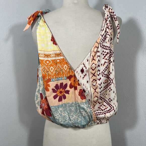 Free People‎ Top Womens XS Tropical Combo Festival Boho Blouse Y2K - Picture 3 of 10